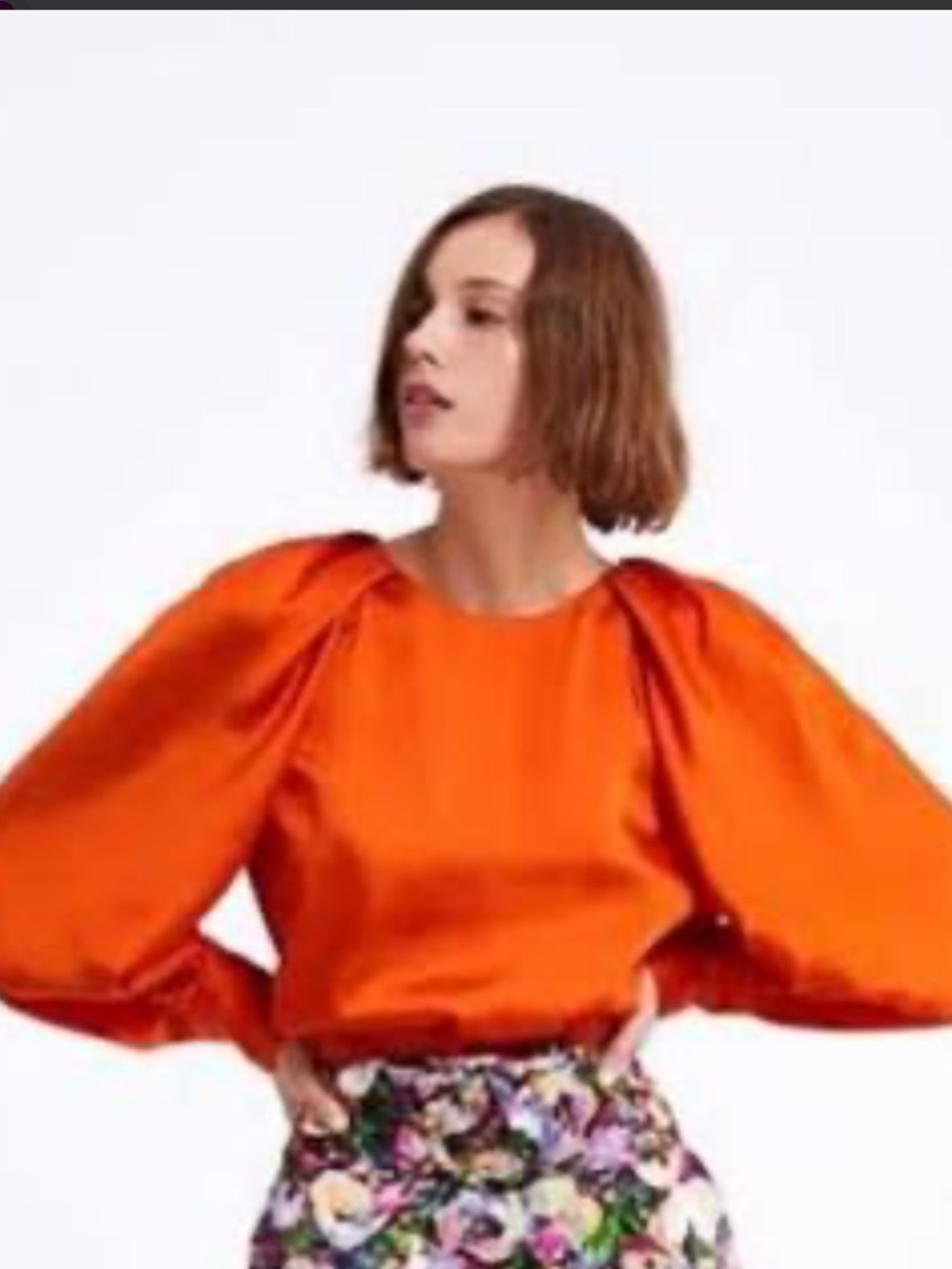 Zara Orange Satin Puff-Sleeve Blouse